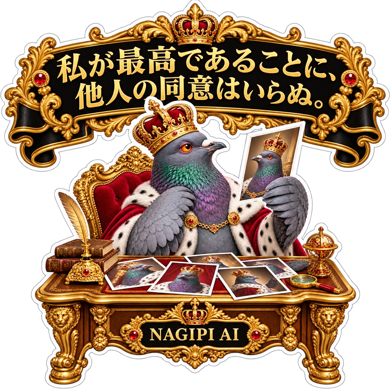 自分の肖像を誇らしげに眺める王冠の鳩NAGIPI